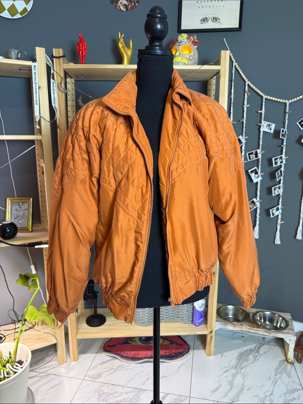 Vintage Quilted Orange Bomber Jacket